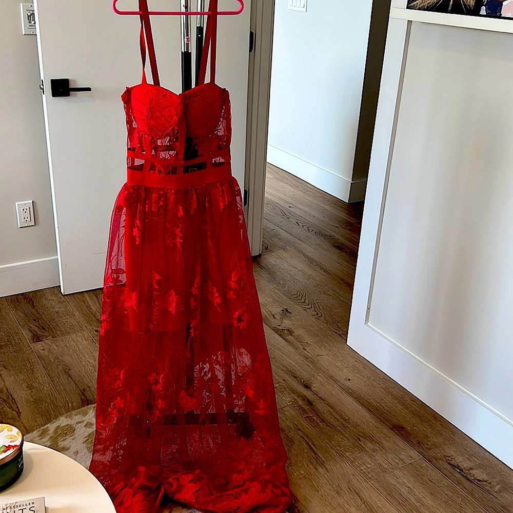 Never worn size small Red Floor Length Dress. Perfect for any formal event